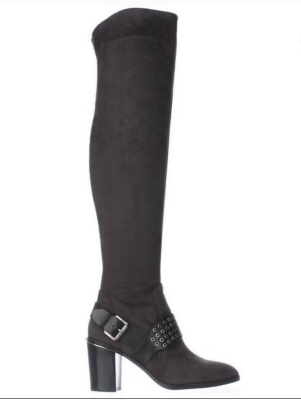 MICHAEL Michael Kors Black Over-the-Knee Suede Buckle Heel Boots Brody OTK